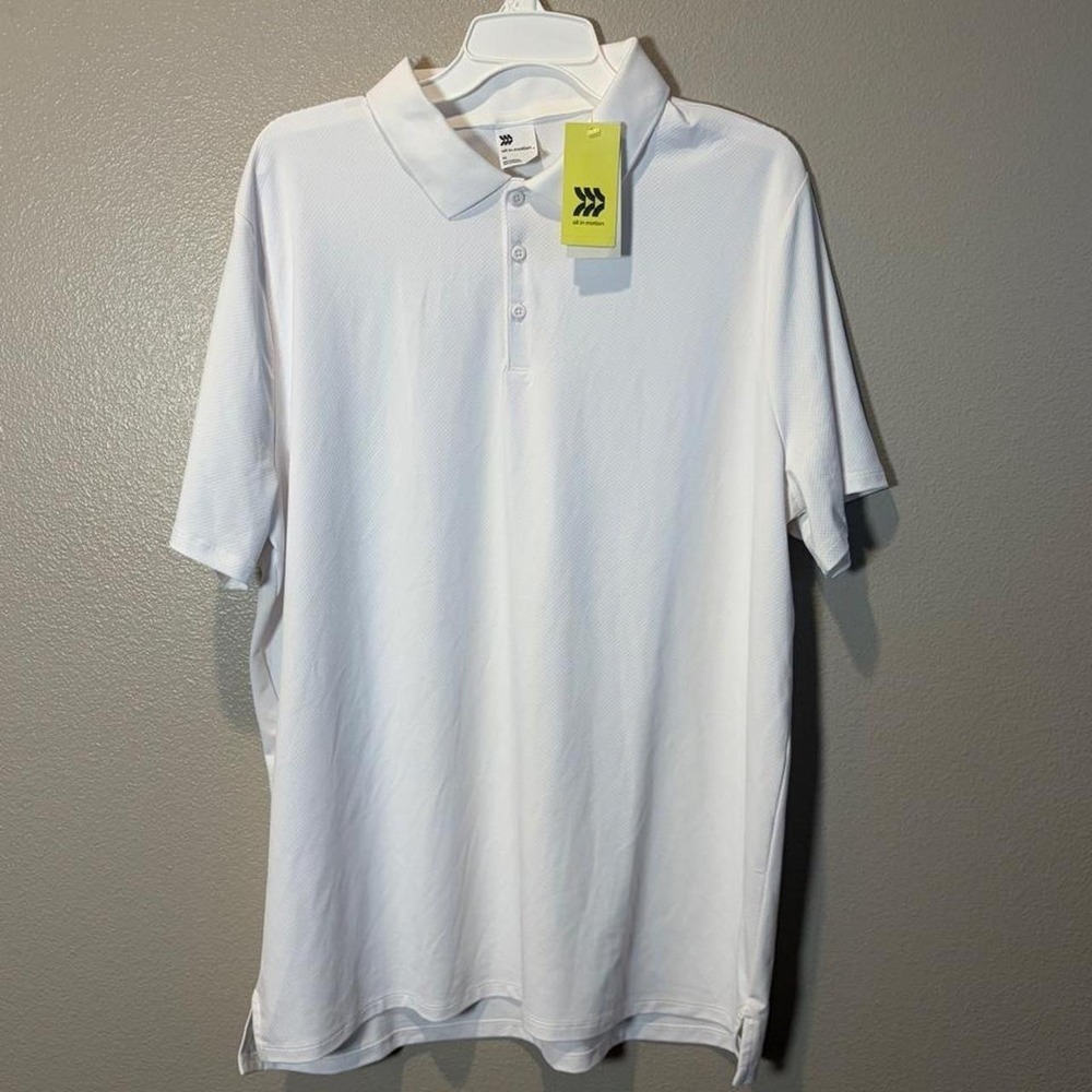 All in Motion Mens White Texture Polo Shirt XL Moisture Wicking Quick Dry NWT